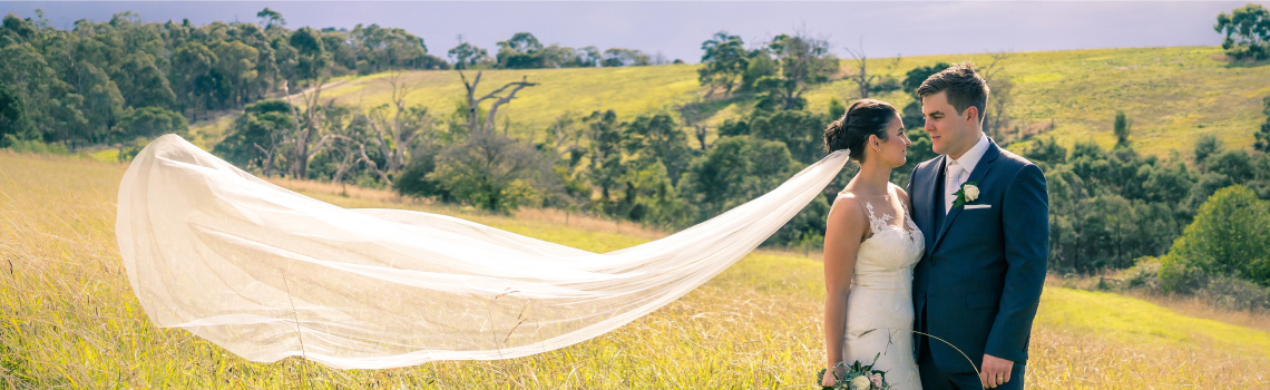 Bride and Groom in a rural landscape